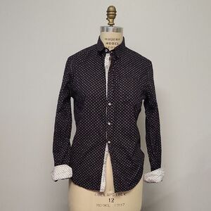 Craft + Flow Men's Black Patterned Shirt With Contrasting Cuffs And Placket. S